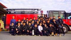 消防車の前で記念撮影！